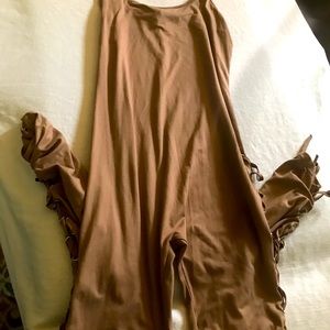 Brown spaghetti strap jumper with lace up leg